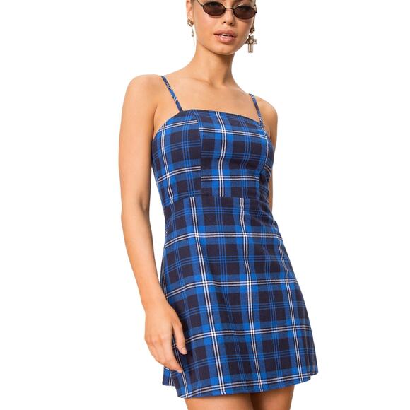 Revolve Blue Plaid Mini Slip Dress XS Grunge Dark Academia Y2K Preppy $64 NEW - Picture 7 of 10